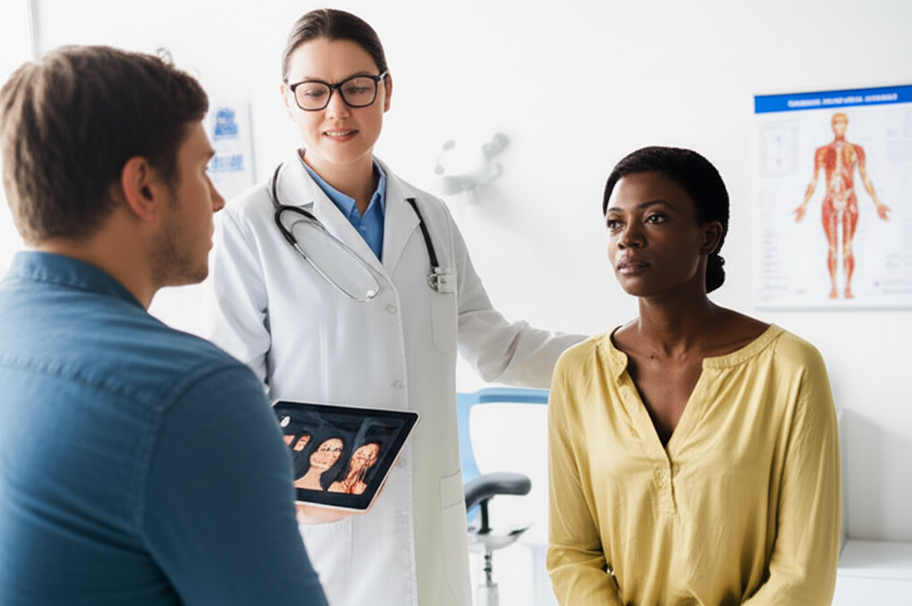 Doctor consulting with patient about facial paralysis treatment