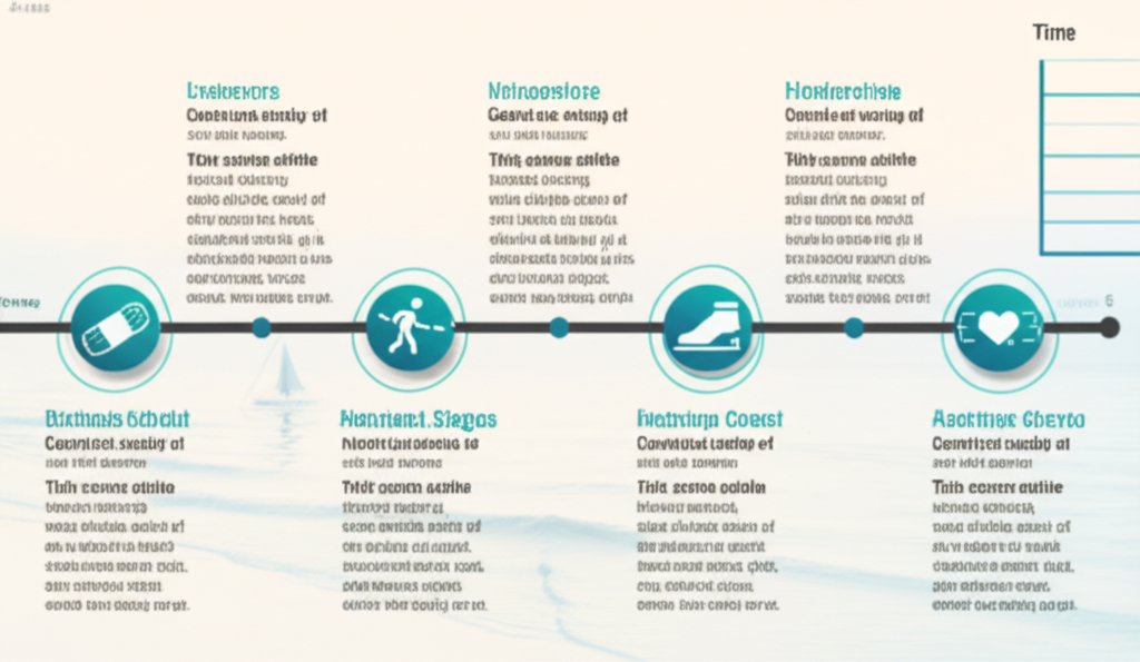Medical timeline showing recovery stages and healing progress