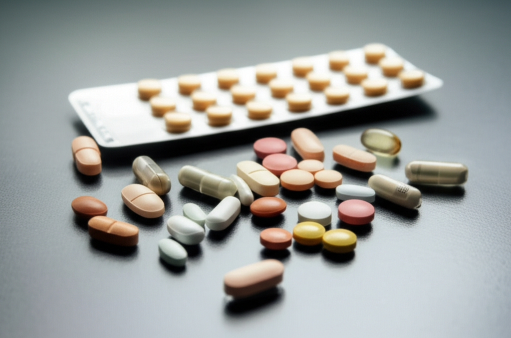 Medical treatment setup with antiviral medications and healthcare items